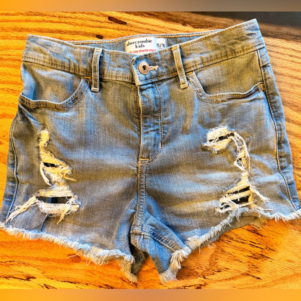 Abercrombie Kids high-rise shortie denim shorts